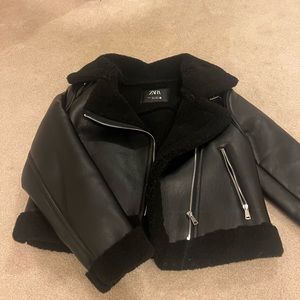 Zara Cropped Leather Oversized Jacket